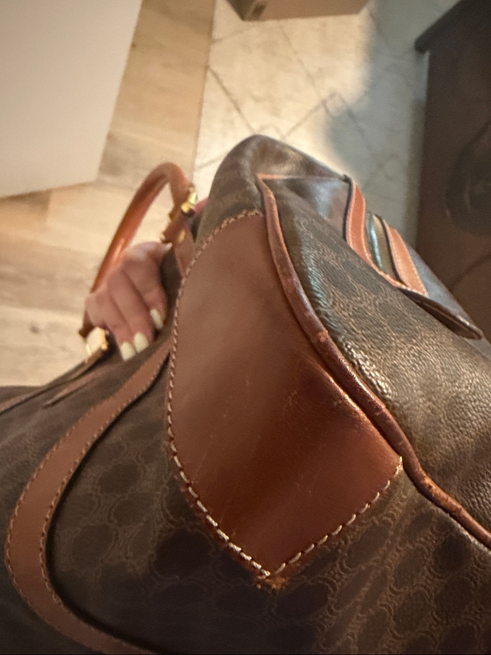 Celine Brown Monogram Boston with Tan Leather Trim - Picture 9 of 12